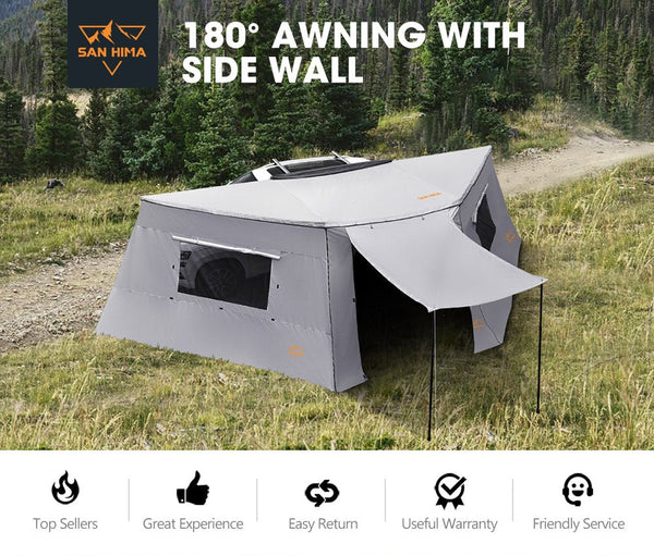 San Hima 180° Awning With Side Wall Free-Standing Car Roll Out Privacy Screens