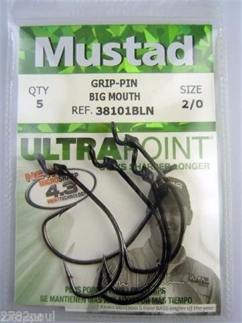 3 Packs of Mustad 38101BLN KVD Grip Pin Chemically Sharp Fishing Hooks