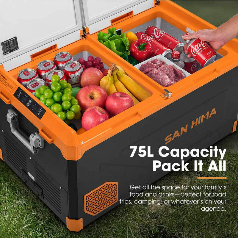 San Hima Portable Camping Fridge Freezer 75L Dual Zone Caravan Car Cooler 4WD