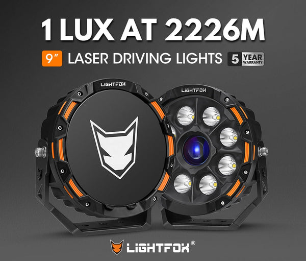 Pair 9inch Osram Laser LED Driving Lights 1Lux @ 2,226m 15,046Lumens