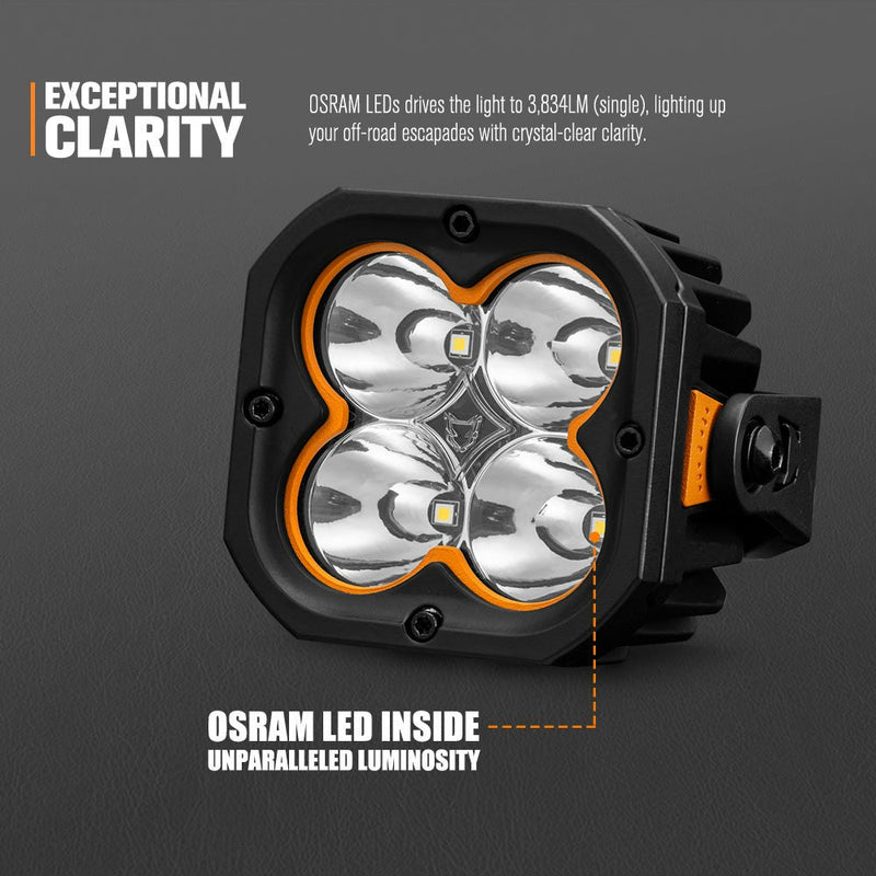 LIGHTFOX Pair&nbsp;3inch Cygnus-4 Osram&nbsp;LED&nbsp;Pod&nbsp;Lights w/ 3 pin DT Connector 1Lux@380m 3,834LM