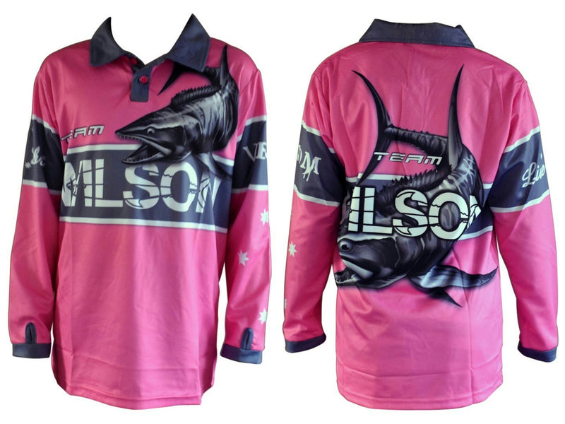 Team Wilson Pink Kids Tournament Long Sleeve Fishing Shirt with Collar