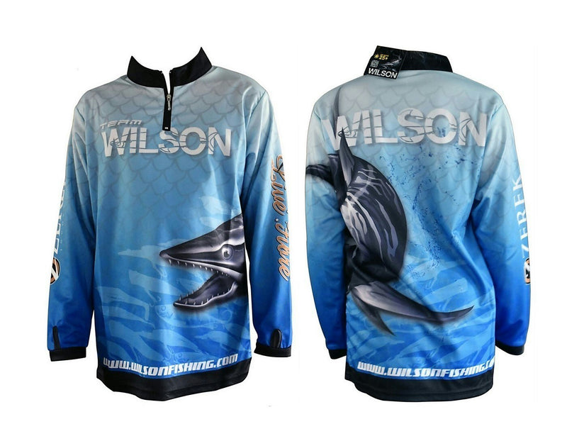 Team Wilson Kids Light Blue Tournament Long Sleeve Fishing Shirt with Collar