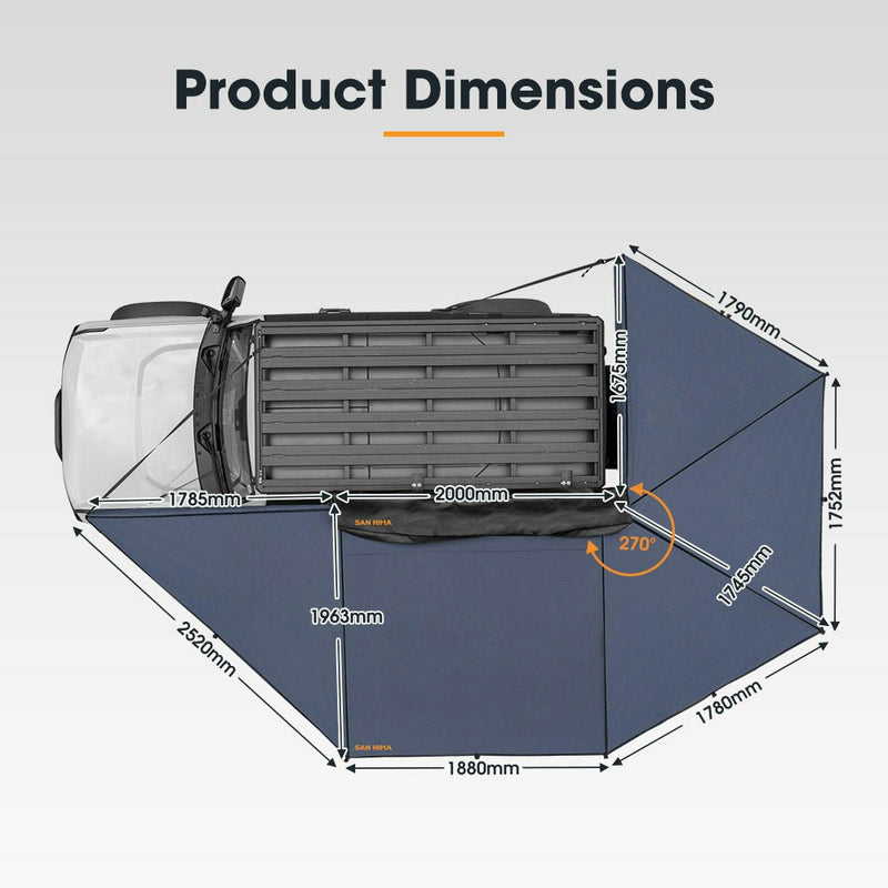 San Hima 270 Degree Free-Standing Awning-Passenger Side 600D Oxford UPF50+ 4WD