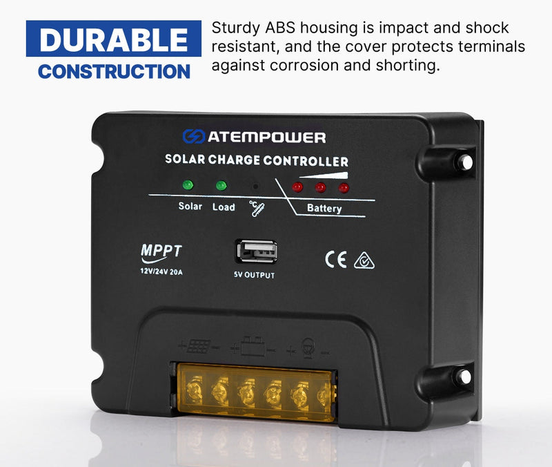 MPPT Solar Charge Controller Solar Panel Battery Regulator 12V/24V 20A With USB