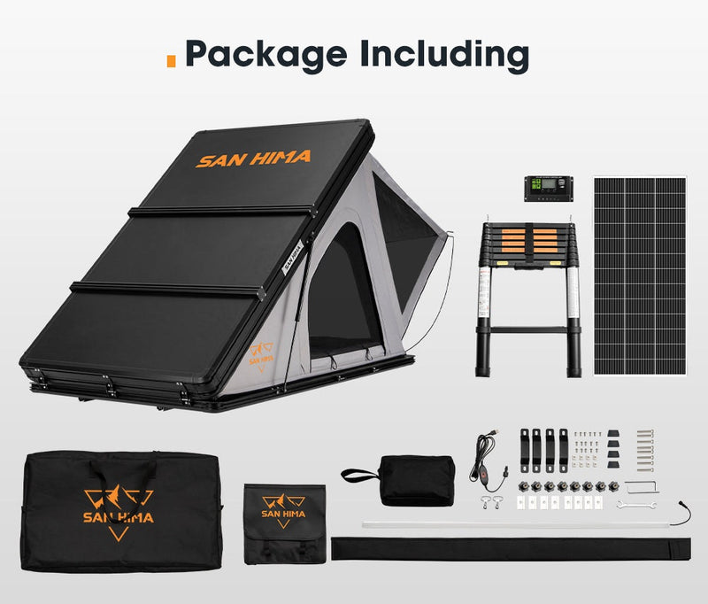 San Hima Kalbarri Roof Top Tent Hardshell With Roof Rack + 200W Solar Panel