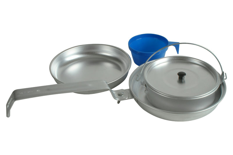 4pc Wildtrak Aluminium 1-Person Mess Kit Pot/Pan/Cup Camping Cookware Silver