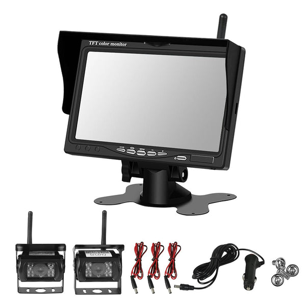 7" Wireless Rear View Monitor +2 WIFI Reverse Camera Caravan Bus Truck 12V 24V