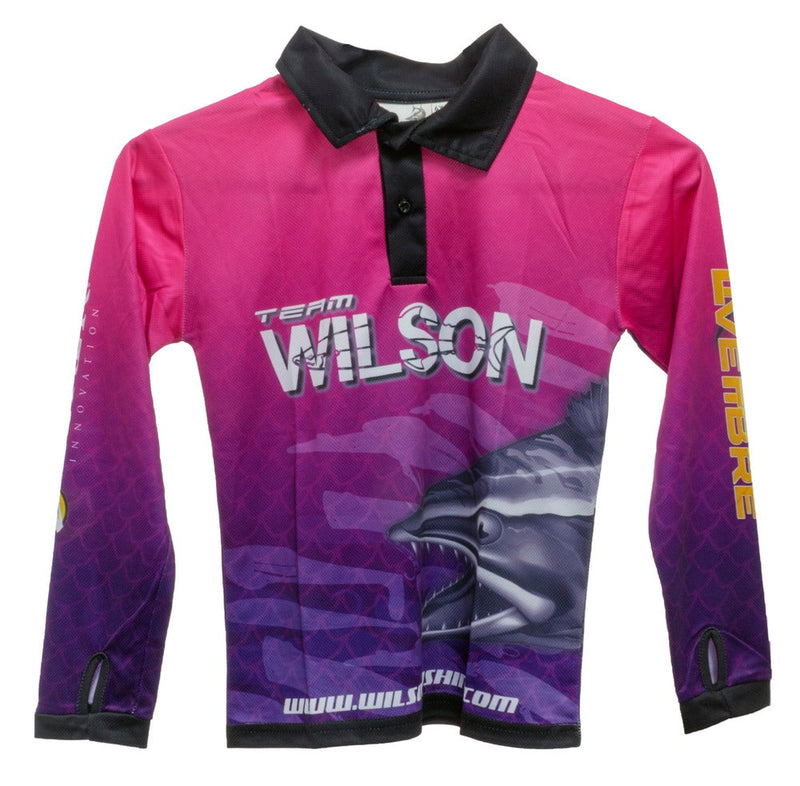 Team Wilson Pink/Purple Kids Tournament Long Sleeve Fishing Shirt with Collar