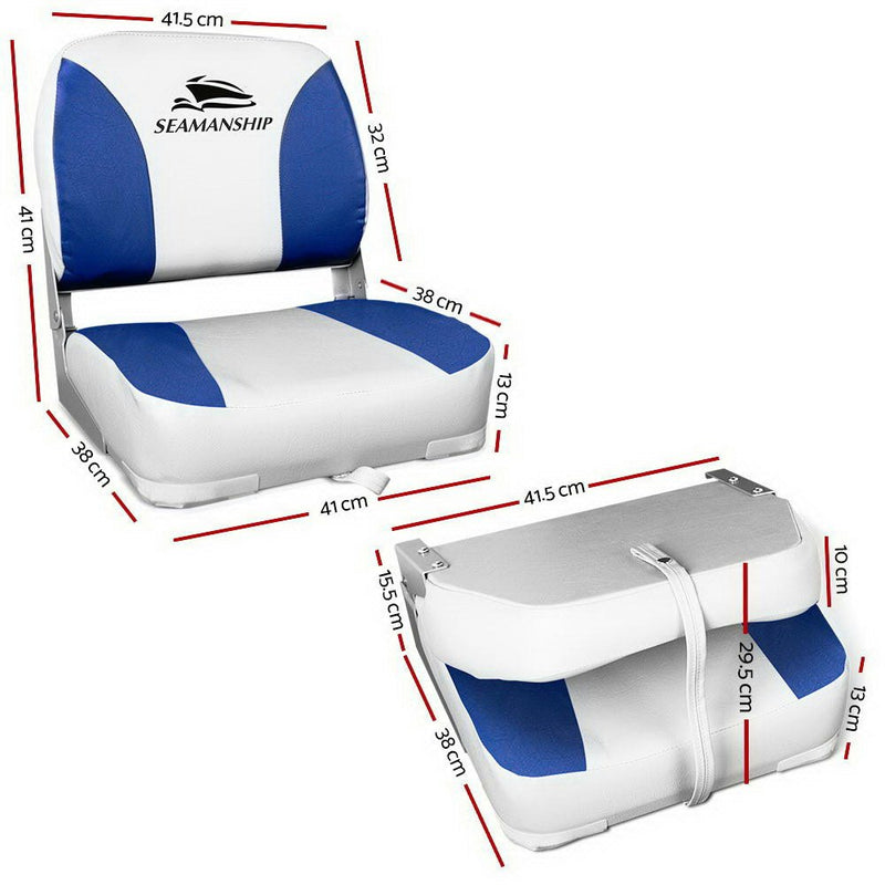 Set of 2 Folding Swivel Boat Seats - White & Blue