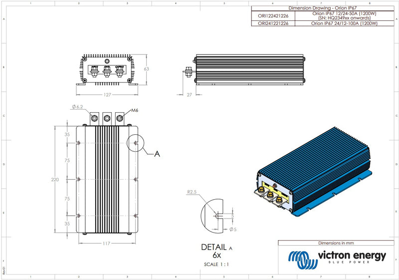 Victron 24V to 12V Orion 24/12-100A Non-Isolated IP67 DC-DC Converter