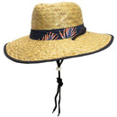 Lightweight UPF50+ Broad Brim Straw Hat with Adjustable Chin Strap (Blue Palm)
