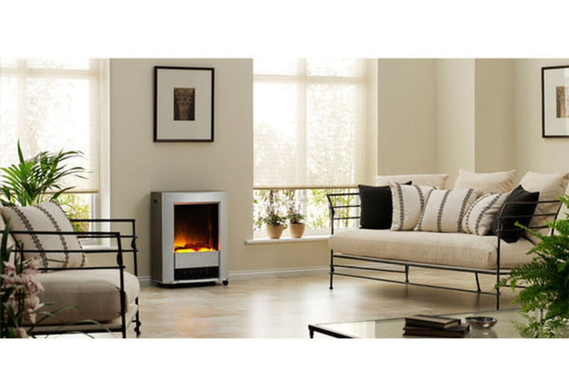 Dimplex Lee Silver Electric Fireplace Heater Heat/Flame Smoke Coal Wood Effect