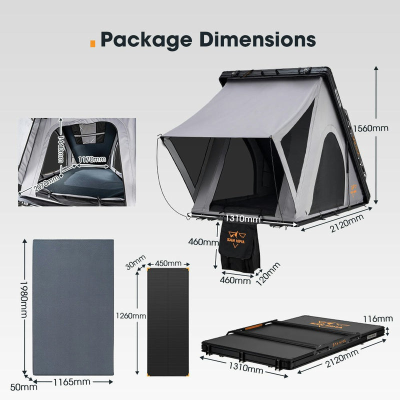 San Hima Kalbarri Roof Top Tent Hardshell With Roof Rack + 120W Solar Panel