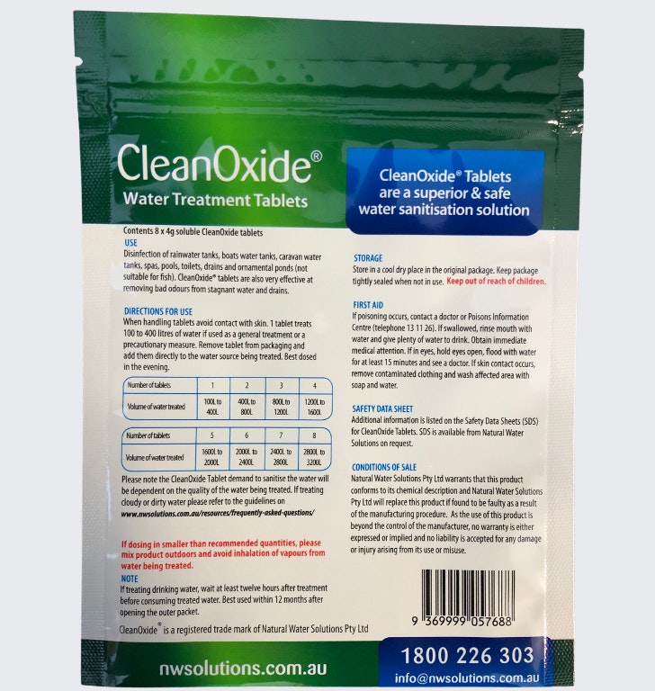 CleanOxide Water Treatment Tablets - 8 x 4g