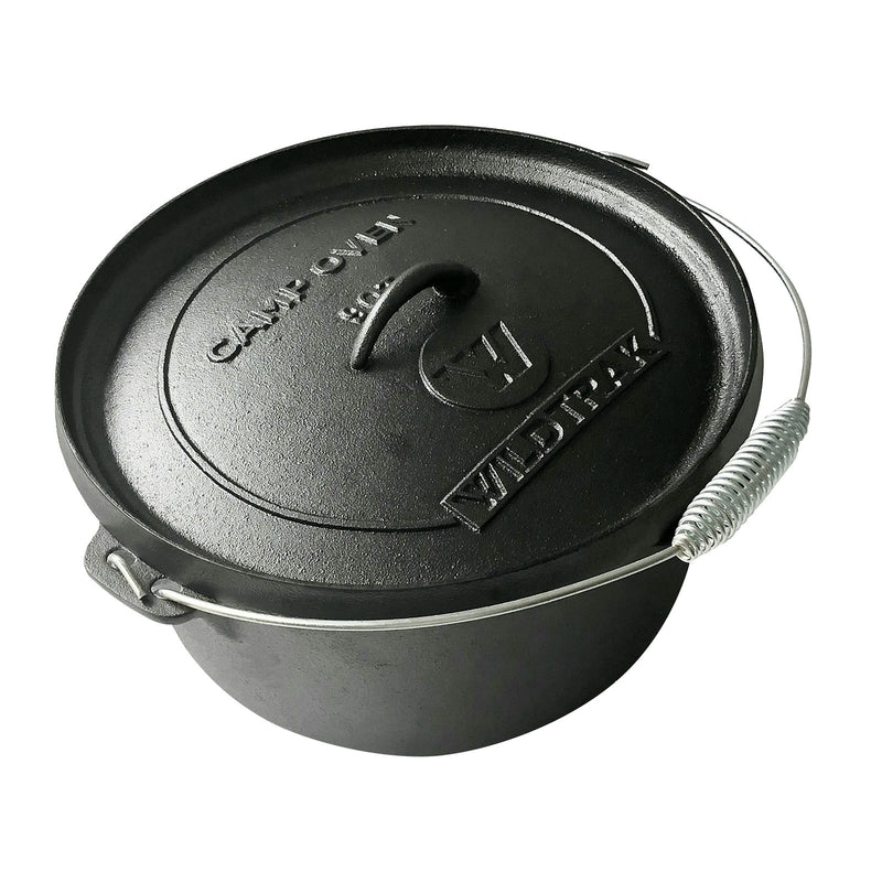 Wildtrak Round 9qt/31cm Cast Iron Camp Oven Pot Camping Outdoor Cookware Black