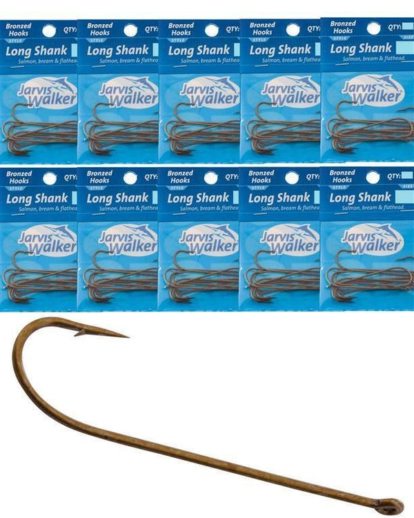 Bulk 10 Pack - Size 12 Jarvis Walker Bronze Long Shank Hooks - Qty: 200 Hooks