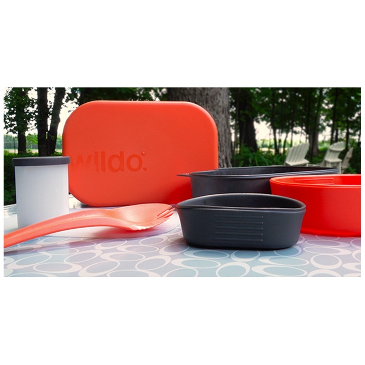 7pc Wildo Camp-A-Box Complete Camping Kit Utensils/Bowl/Plate/Cup Dinner Set Red