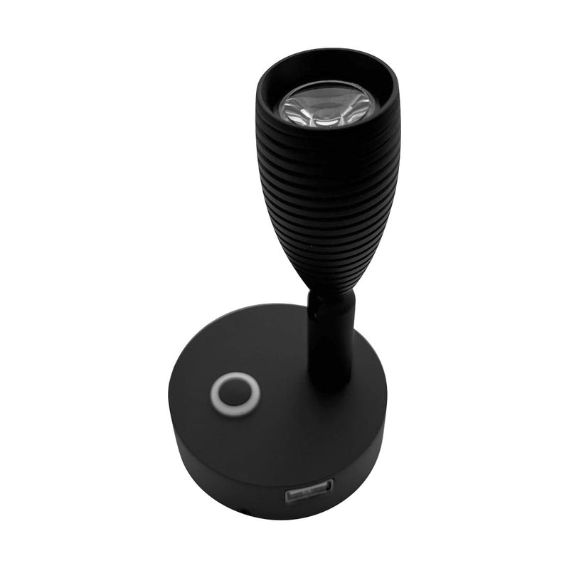 BLACK 12 VOLT 6000K LED READING LIGHT WITH USB CHARGING PORT