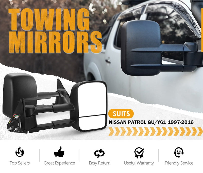 Pair Extendable Towing Mirrors for Nissan Patrol GU Y61 1997-2016