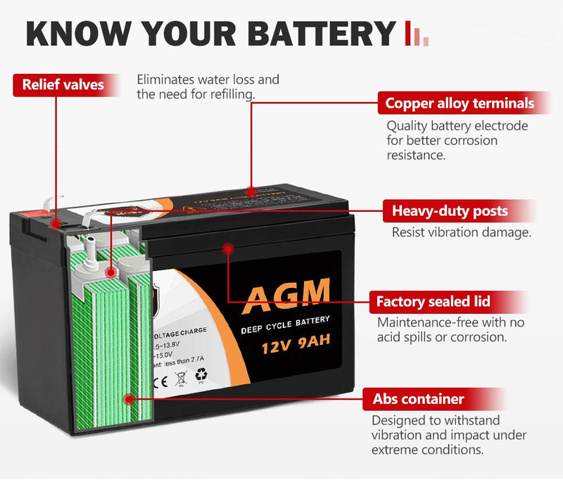 MOBI 12V 9AH AGM Battery Deep Cycle Battery AMP Lead Acid SLA Solar