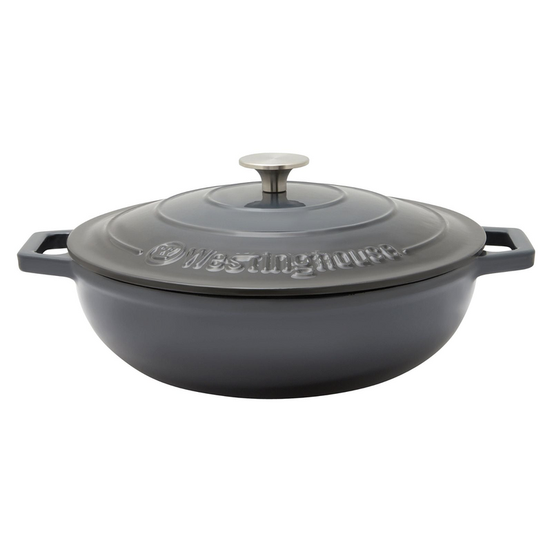 Westinghouse 4L 30cm Oval Cast Iron Pot Casserole in Shallow Grey