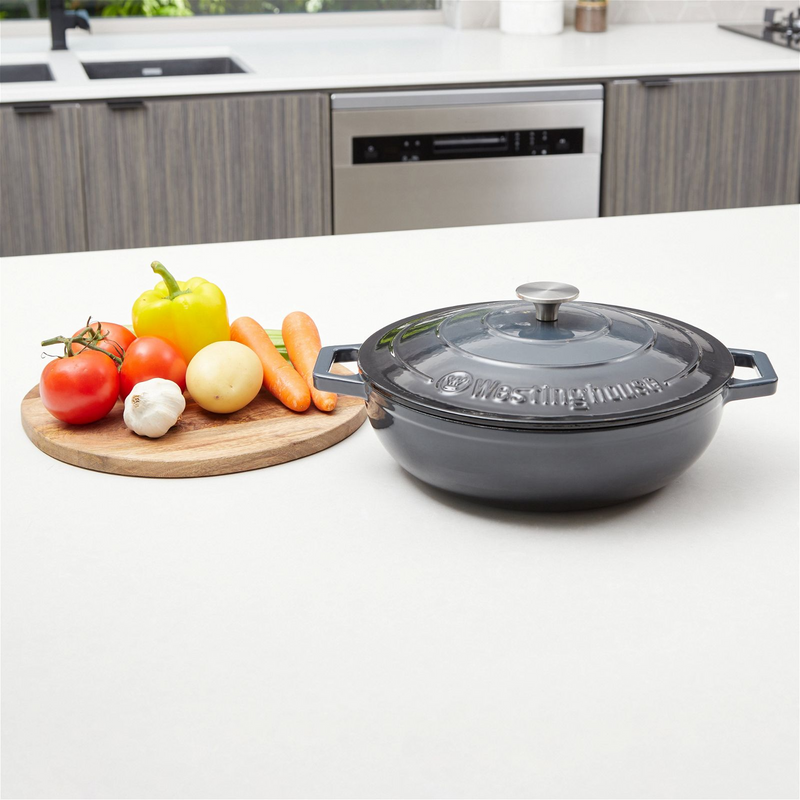 Westinghouse 4L 30cm Oval Cast Iron Pot Casserole in Shallow Grey