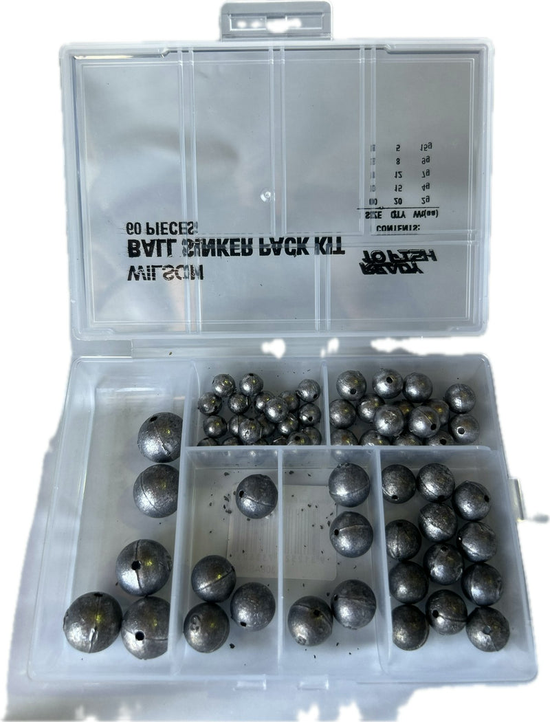 Wilson Ball Sinkers - 60 Piece Bulk Pack - Super Value 5 Popular Sizes