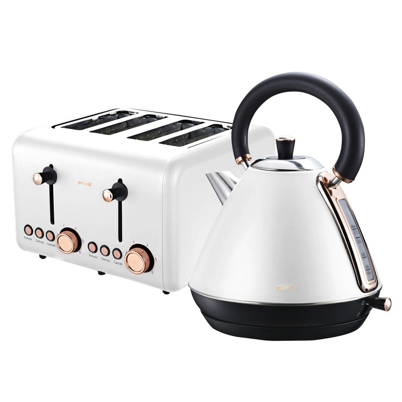 Pronti Rose Trim Collection Toaster & Kettle Bundle - White