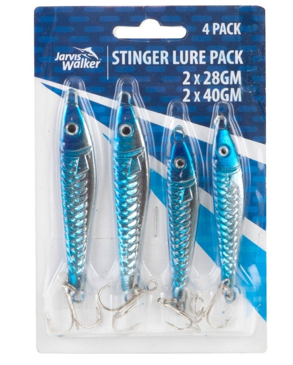 4 Pack of Jarvis Walker Stinger Lures - 2 x 28gm and 2 x 40gm Metal Jig Lures