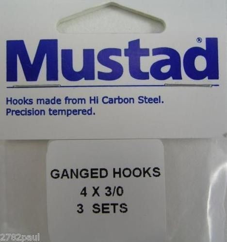 3 Sets Mustad Pre-Rigged Ganged Hooks 3/0 X 4 Hooks