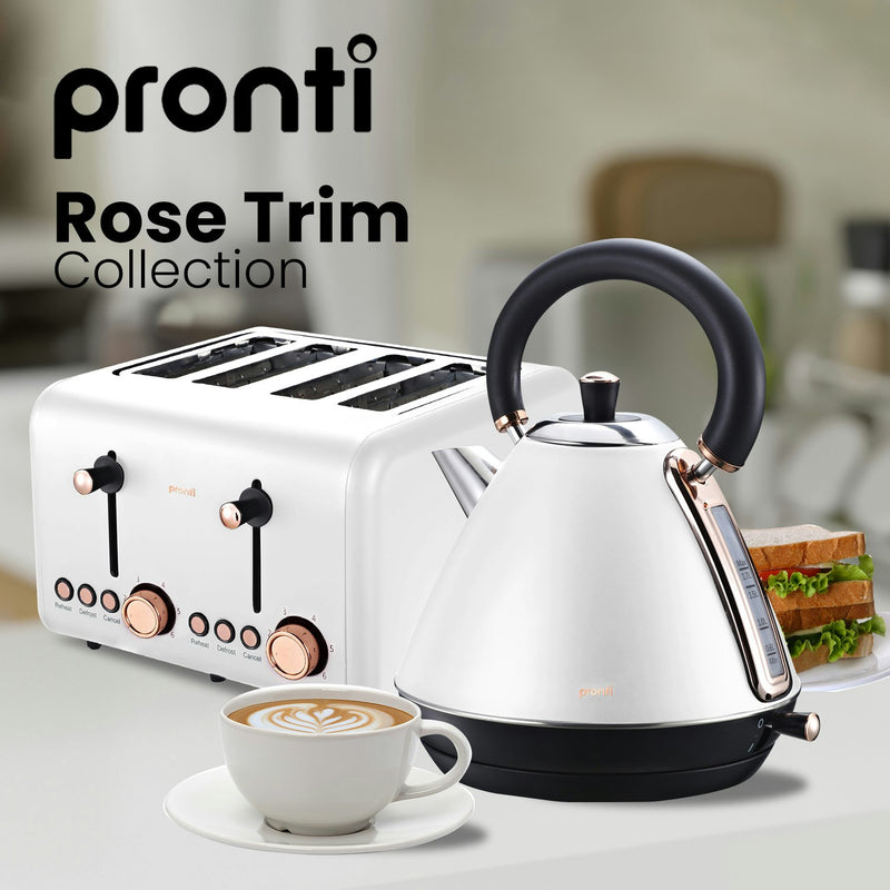 Pronti Rose Trim Collection Toaster & Kettle Bundle - White