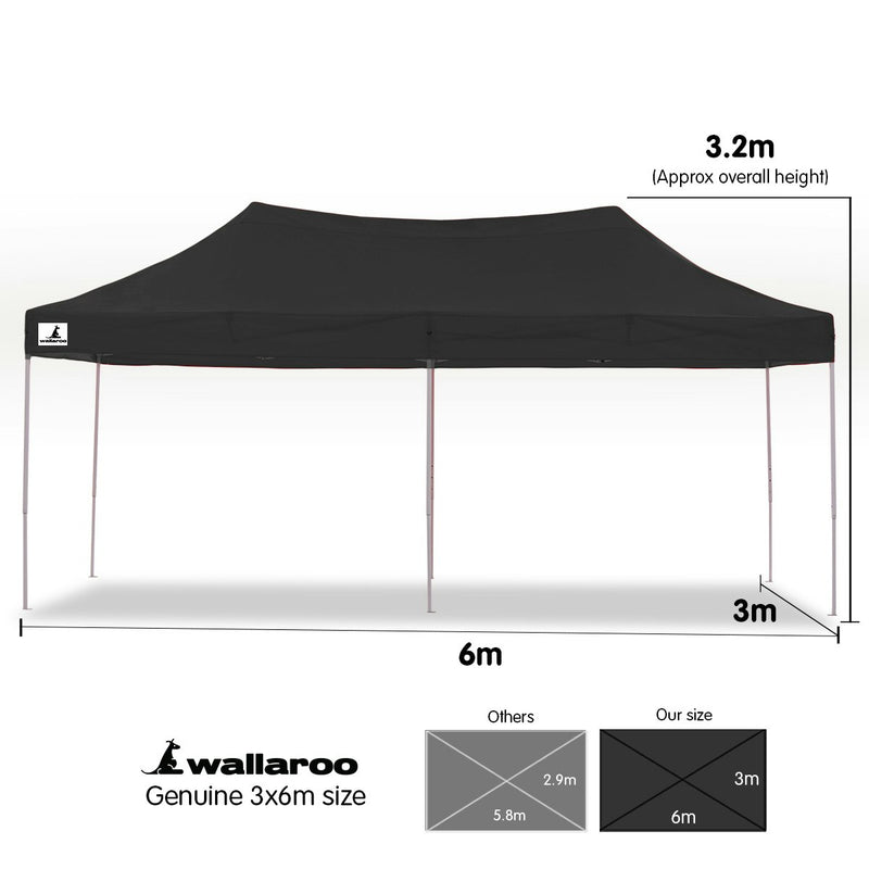 Wallaroo Gazebo Tent Marquee 3m x 6m PopUp Outdoor Black