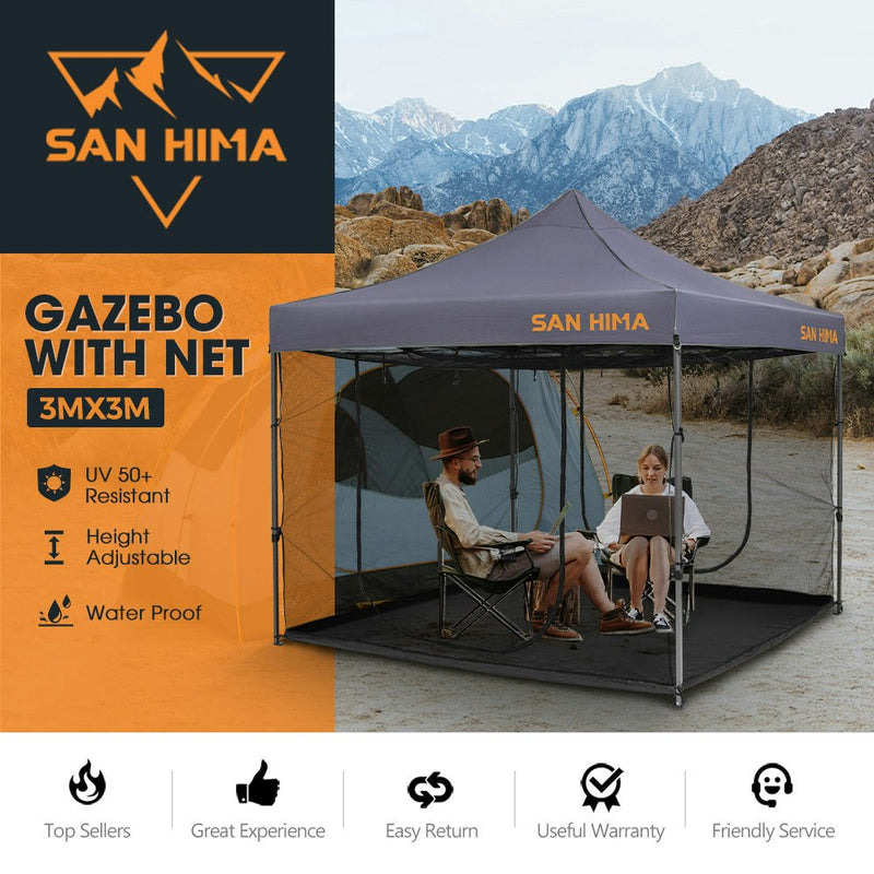 San Hima 3m x 3m Gazebo With Screen House Portable Pop Up Outdoor Camping