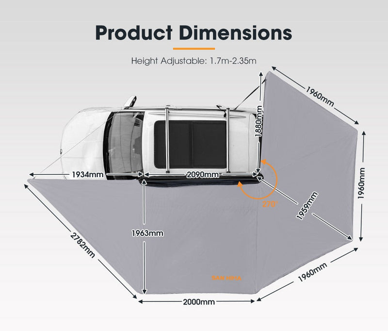 San Hima 270 Degree Free-Standing Awning 600D Double-Ripstop Oxford 4WD UPF50+