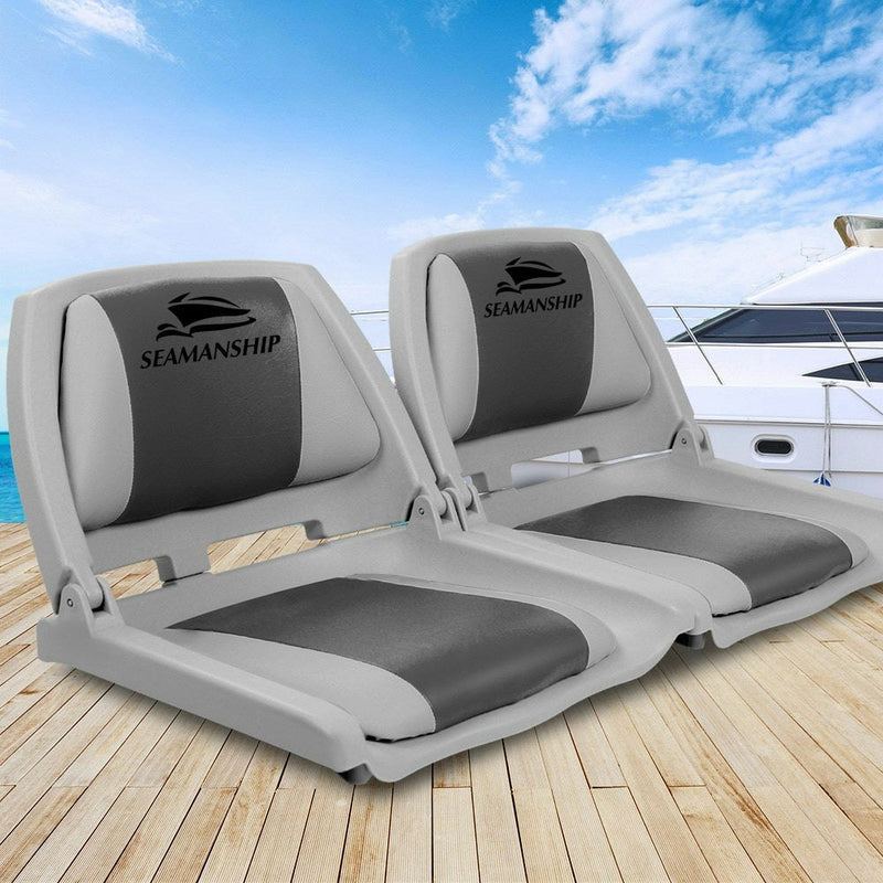 Set of 2 Folding Swivel Boat Seats - Grey & Charcoal