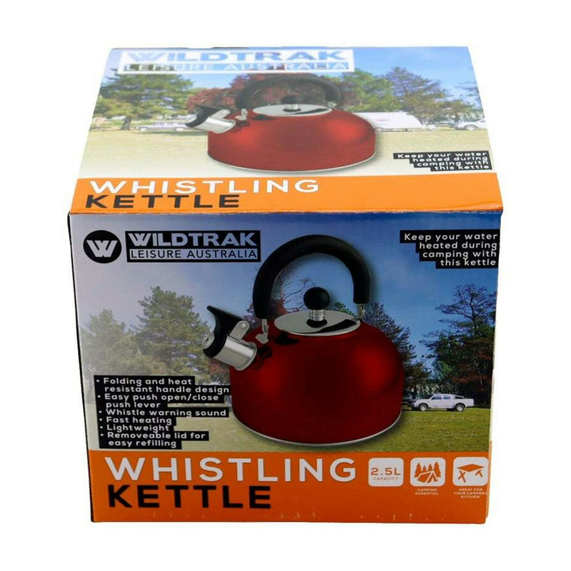 Wildtrak 2.5L Whistling Kettle Outdoor Picnic/Camping Hot Drink Water Boiler Red