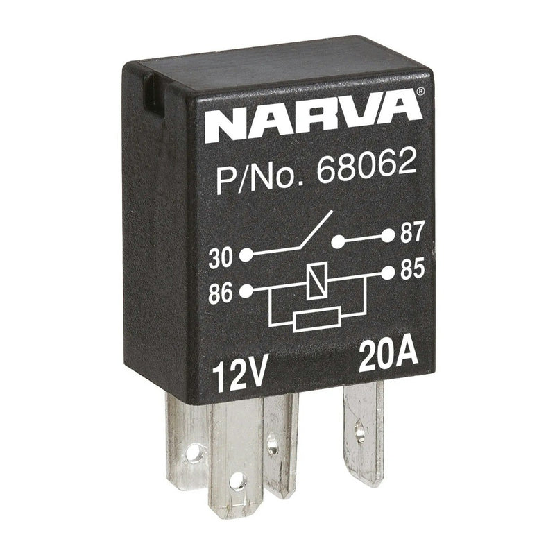 Narva 68062BL 12V 20A Normally Open 4 Pin Micro Relay With Resistor (Blister Pack Of 1)