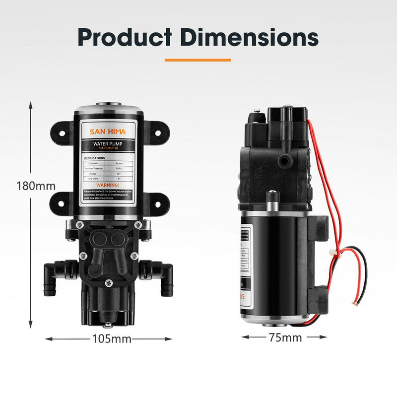 San Hima 12V Water Pump 6L/min Pressure Self Priming Camping Caravan Boat