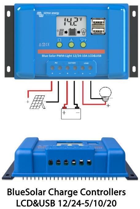 Victron 12/24V 5A BlueSolar PWM-LCD & USB Solar Charge Controller