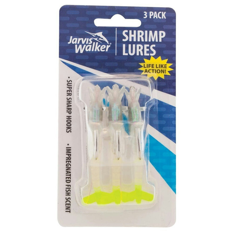 3 Pack of Rigged Jarvis Walker Scented Shrimp Soft Body Lures - Glo Chartreuse