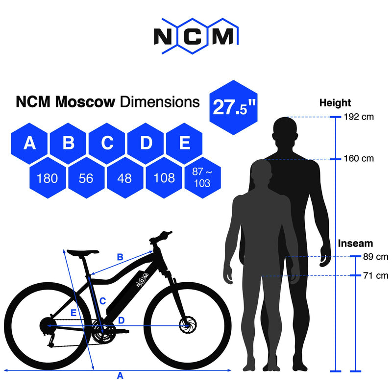 NCM Moscow Plus Electric Mountain Bike,E-Bike, 250W-500W, E-MTB, 48V 16Ah 768Wh