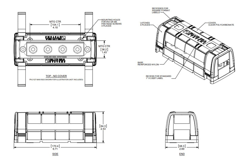 Blue Sea MaxiBus Insulating Cover for PN 2127 & 2128 (4 Terminals)