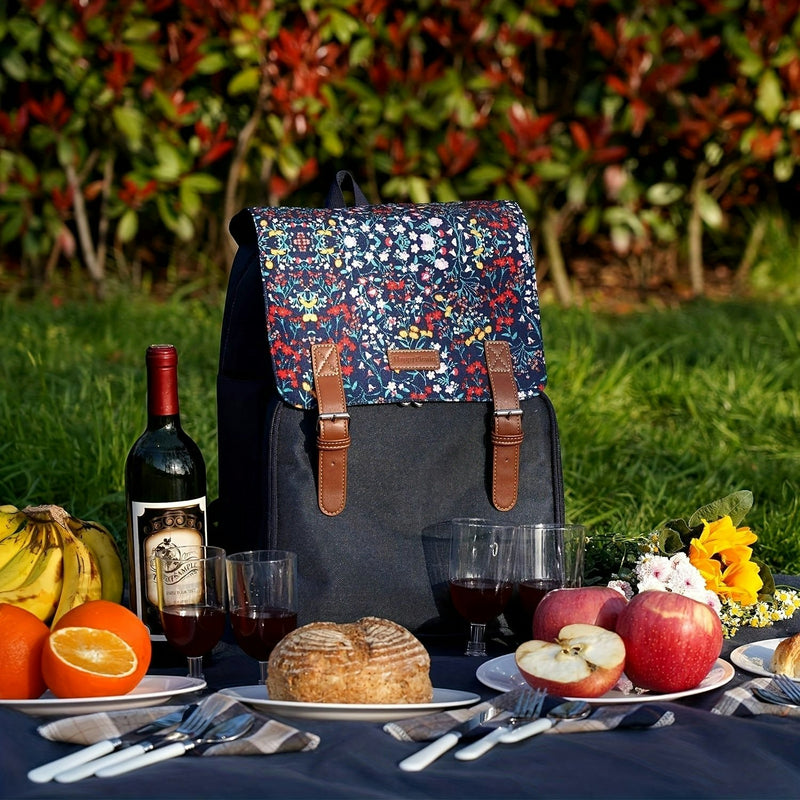 Insulated Picnic Backpack Set for 4 with Blanket