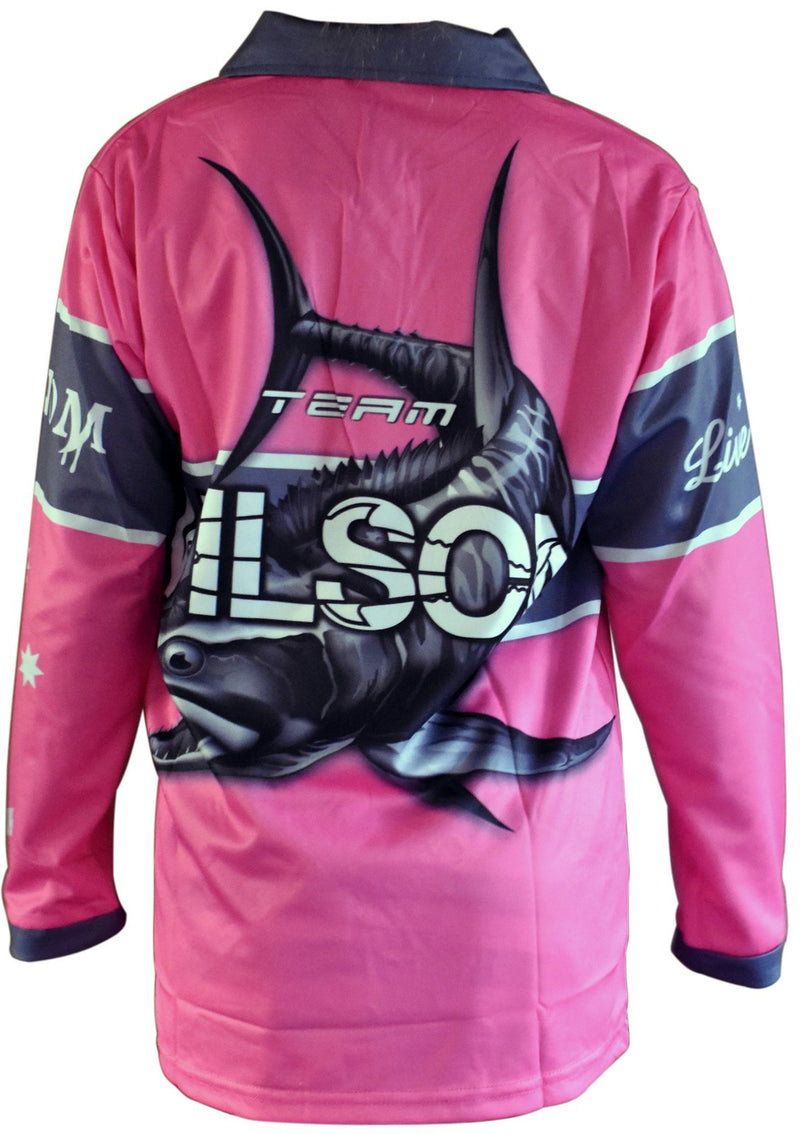 Team Wilson Pink Kids Tournament Long Sleeve Fishing Shirt with Collar