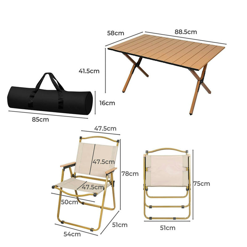 Levede Folding Camping Table Chair Set Portable Picnic Outdoor Egg Roll BBQ Desk