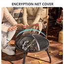 Outdoor Charcoal Fire Pit Portable Iron Fire Bowl with Folding Legs Black