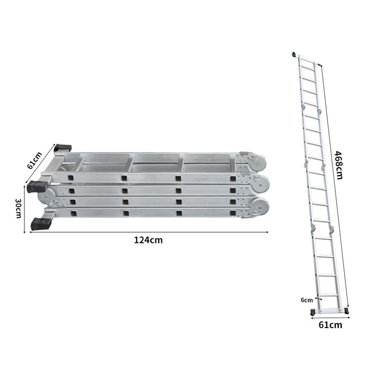 Traderight Multi Purpose Ladder Aluminium Folding Platform Extension Step 4.7m