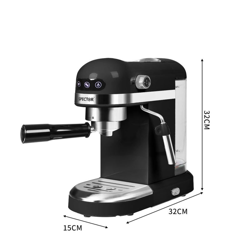 Spector Coffee Machine Electric Espresso Maker Grinder 20 Bar Milk Frother Black