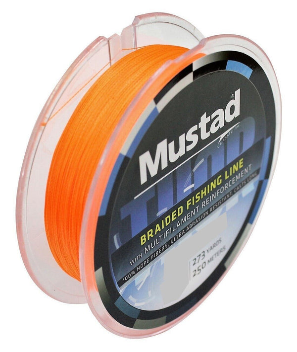 250m Spool of 100lb Mustad Thor Braid - 4 Strand Hot Orange Braided Fishing Line